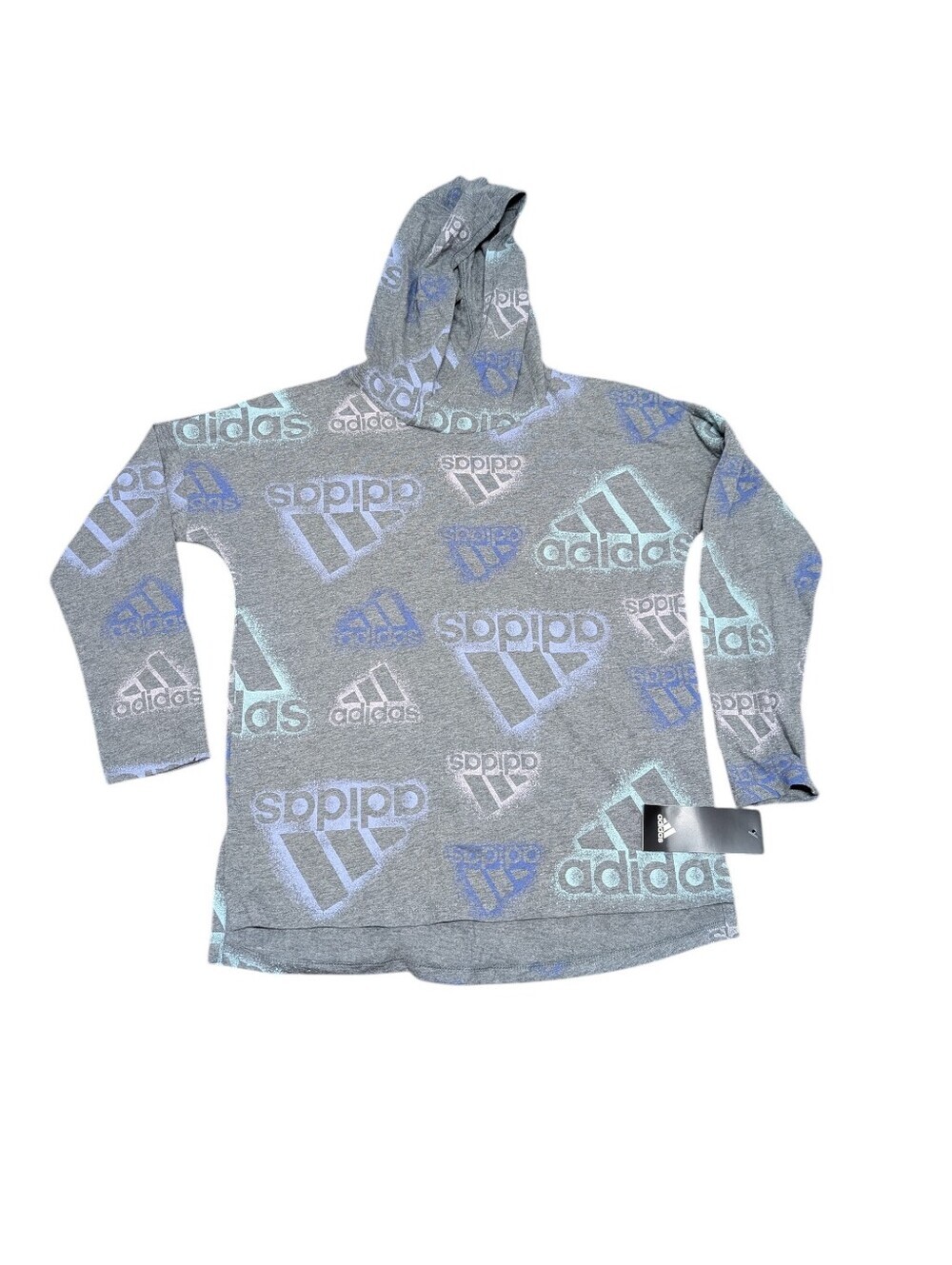 ADIDAS Girls Grey Hooded Logo Colorful Sweatshirt (Large/14) New